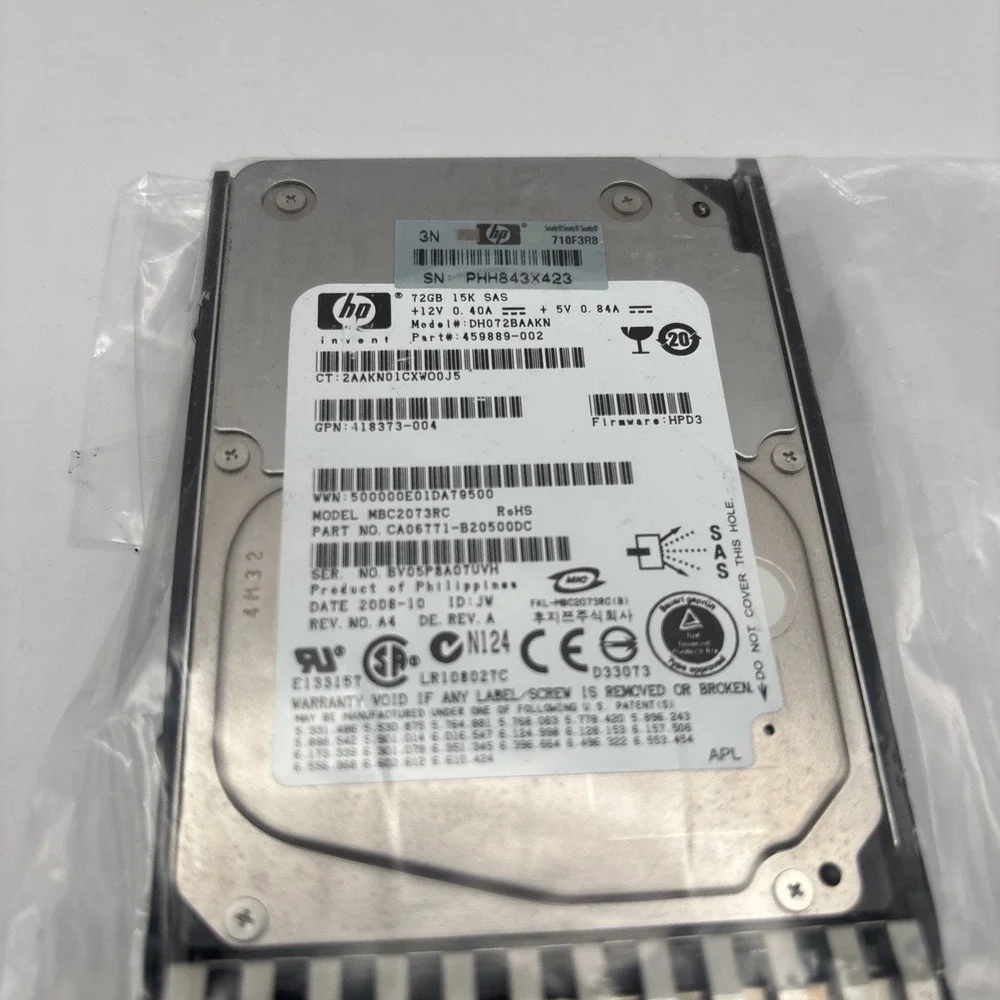 HP‎ 72GB - 15K RPM - SAS 2.5in HARD DRIVE DH072BAAKN - SEALED NEW * - 459889-002